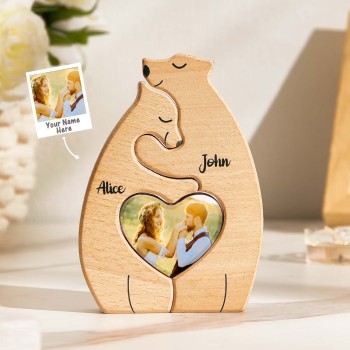 Personalisiertes Bärenpaar-kunstpuzzle Aus Holz Mit Namen Und Fotos, Geschenk Für Paare - ihrenamenskettede