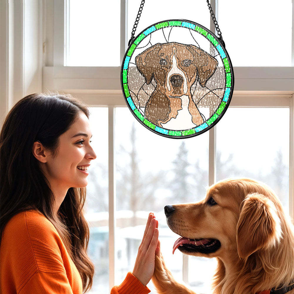 Personalisiertes Haustierportrait, Sonnenfänger Aus Buntglas, Erinnerungsgeschenk Für Haustierliebhaber - ihrenamenskettede