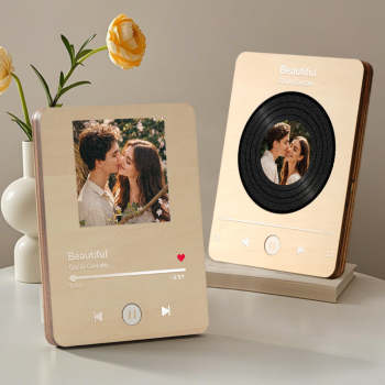 Personalisiertes Foto Holz Musik Plattenspieler Hochzeitstag Geschenk Für Paare - namenecklacede