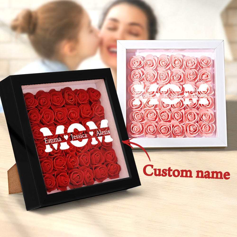 Benutzerdefinierte Blumen-schattenbox Personalisiertes Namensblumen-schattenbox-rahmen-geschenk Für Mamma - ihrenamenskettede