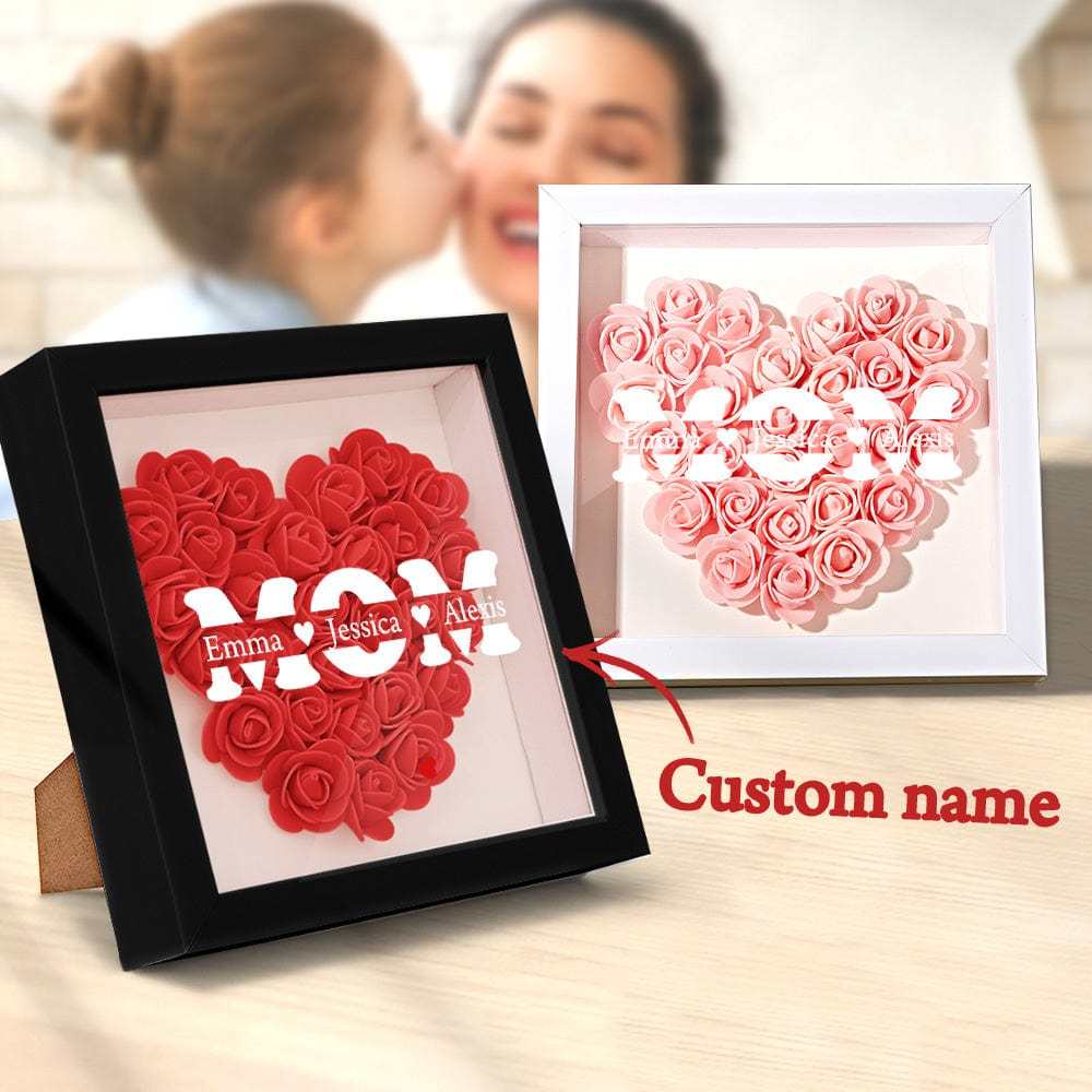 Benutzerdefinierte Blumen-schattenbox Personalisiertes Namensblumen-schattenbox-rahmen-geschenk Für Mamma - ihrenamenskettede