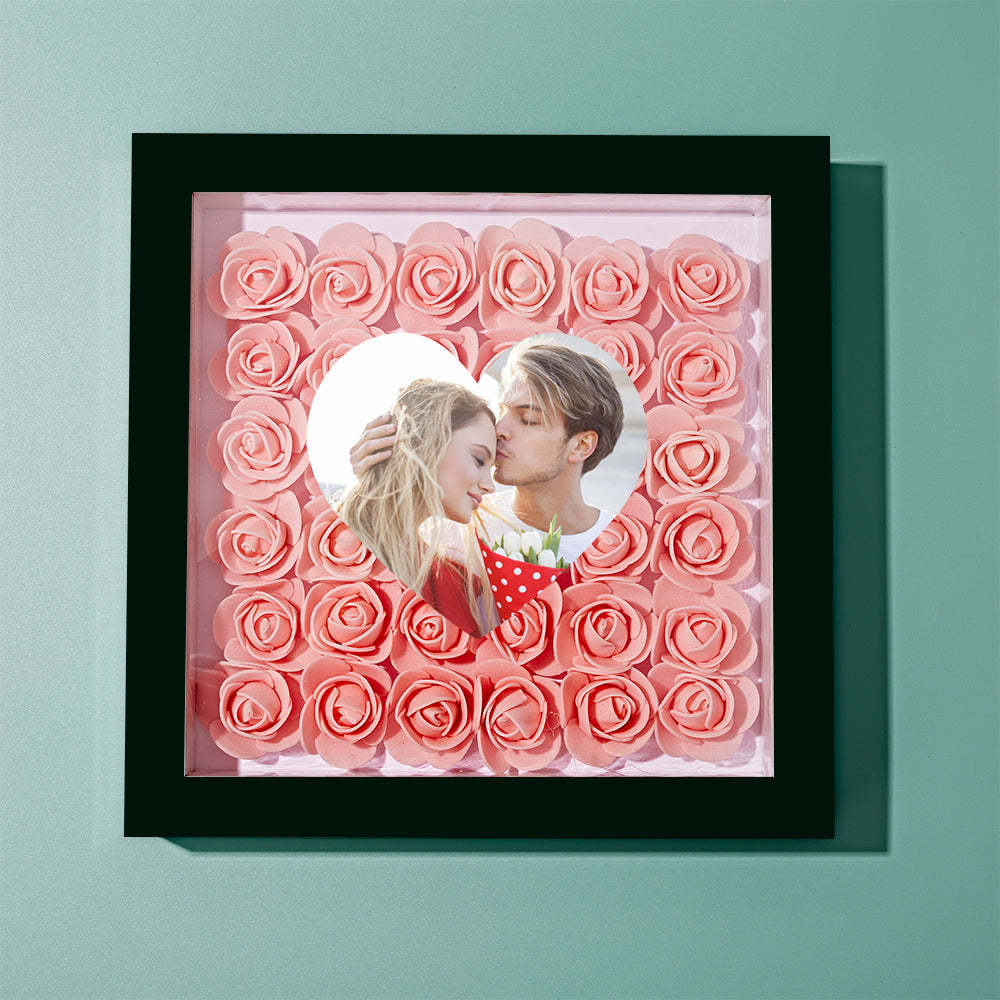 Benutzerdefinierte Foto-blumen-schattenbox Personalisiertes Herz-blumen-schattenbox-rahmen-geschenk - ihrenamenskettede