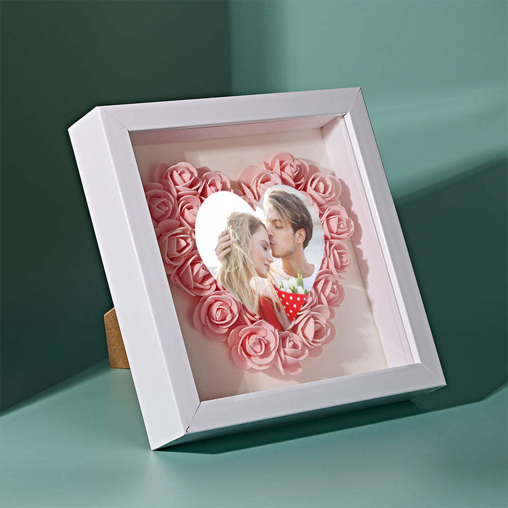 Benutzerdefinierte Foto-blumen-schattenbox Personalisiertes Herz-blumen-schattenbox-rahmen-geschenk - ihrenamenskettede