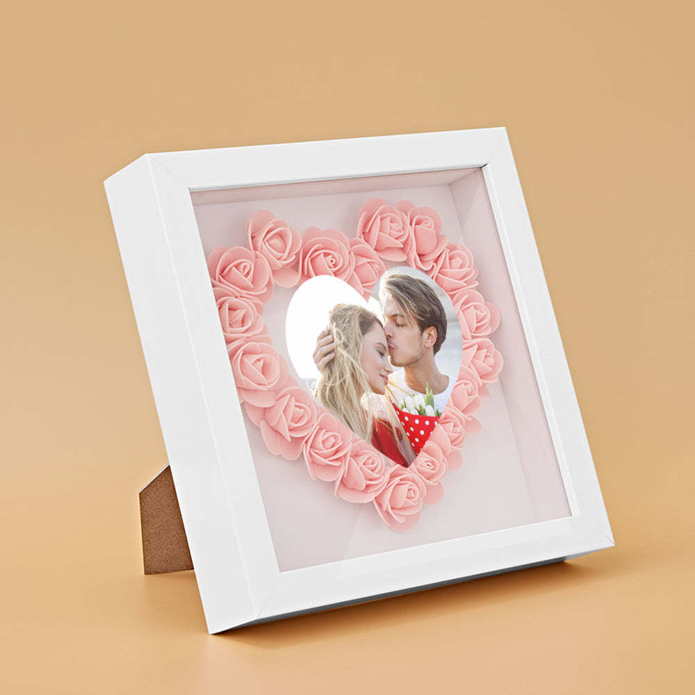 Benutzerdefinierte Foto-blumen-schattenbox Personalisiertes Herz-blumen-schattenbox-rahmen-geschenk - ihrenamenskettede
