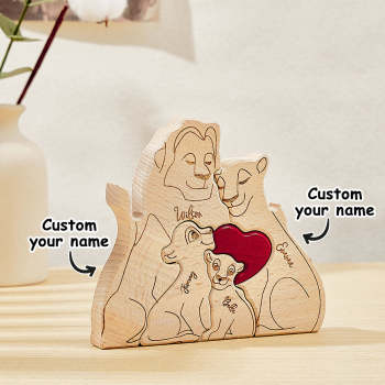 Personalisiertes Löwen-puzzle Aus Holz, Individuelles Löwen-familiennamen-puzzle, Heimdekoration, Geschenke - ihrenamenskettede