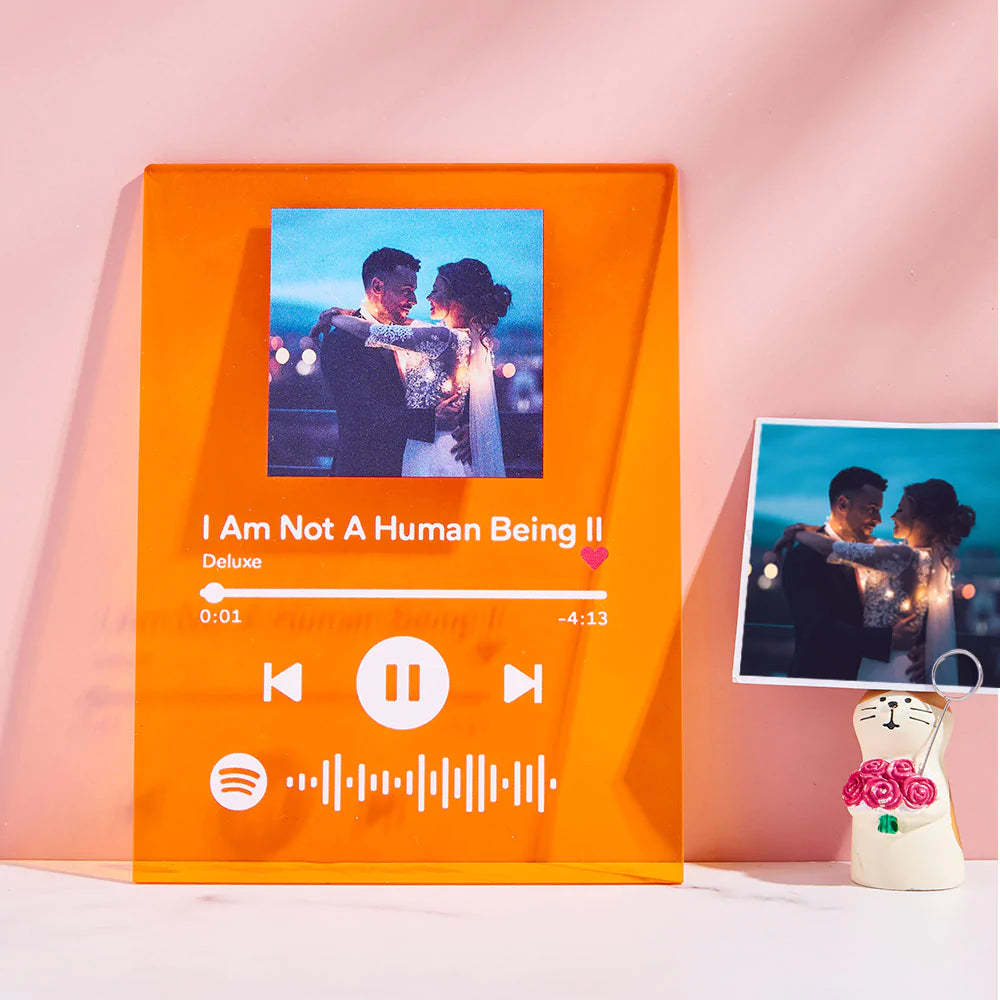 Scanbare Benutzerdefinierte Spotify-plaketten, Acryl-orange-plaketten, Musikgeschenke - ihrenamenskettede
