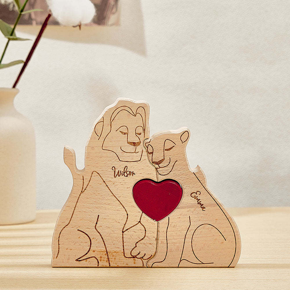 Personalisiertes Löwen-puzzle Aus Holz, Individuelles Löwen-familiennamen-puzzle, Heimdekoration, Geschenke - ihrenamenskettede