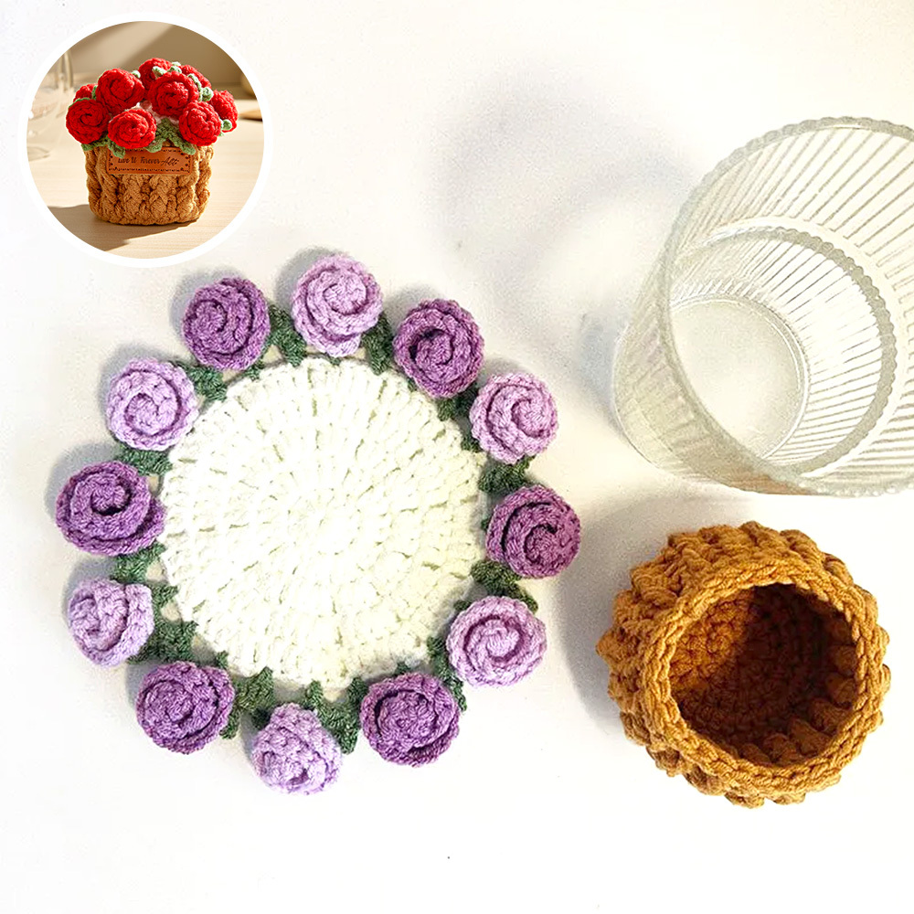 Mother's Gifts Handmade Crochet Rose Bouquet Coaster Set Transformable Floral Coaster & Home Decor Unique Eco-Friendly Gift