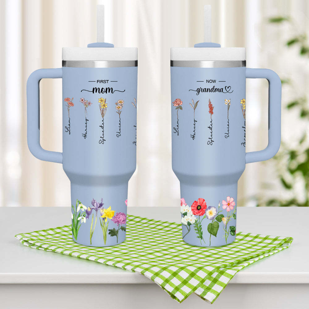 Personalisierter First Mom Now Grandma 40oz Becher Mit Strohhalm, Geburtstagsgeschenk Für Oma - ihrenamenskettede