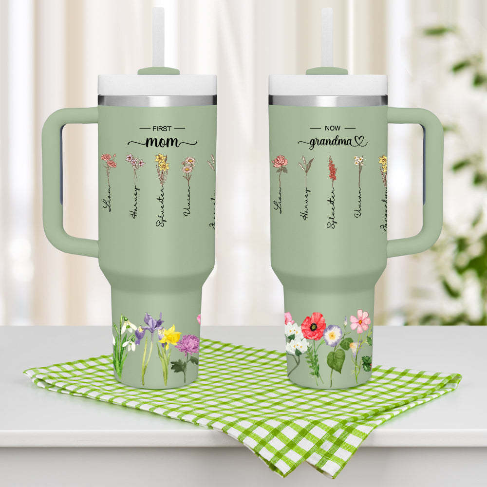 Personalisierter First Mom Now Grandma 40oz Becher Mit Strohhalm, Geburtstagsgeschenk Für Oma - ihrenamenskettede