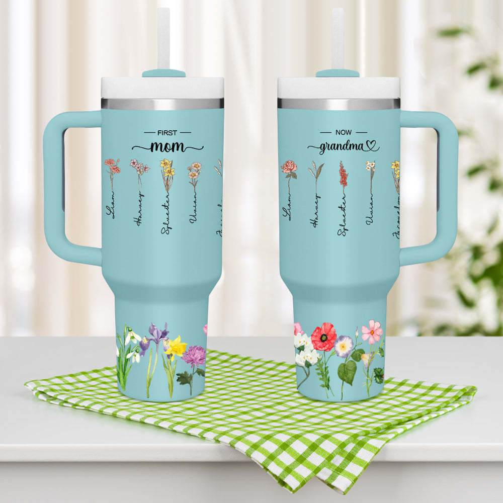 Personalisierter First Mom Now Grandma 40oz Becher Mit Strohhalm, Geburtstagsgeschenk Für Oma - ihrenamenskettede