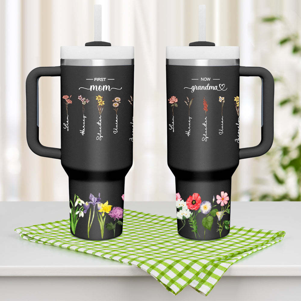 Personalisierter First Mom Now Grandma 40oz Becher Mit Strohhalm, Geburtstagsgeschenk Für Oma - ihrenamenskettede