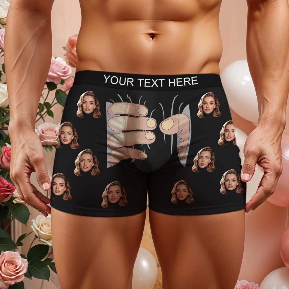 Benutzerdefinierte Herren-boxershorts, Personalisierte Unterwäsche Mit Gesicht, Benutzerdefinierte Schwarze Hand, Allover-print-boxershorts - namenecklacede