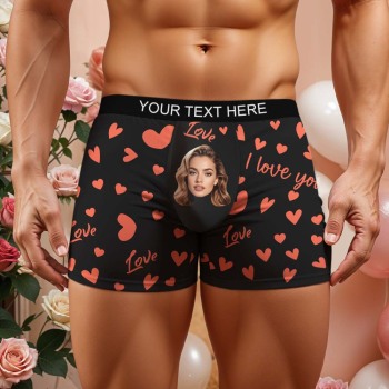 Benutzerdefinierte Herren-boxershorts Mit Gesicht, Personalisierte Boxershorts Mit Herzmuster, Besonderes Geschenk Zum Valentinstag - namenecklacede