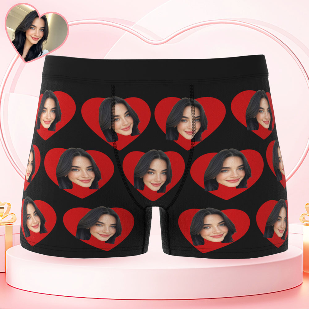 Benutzerdefinierte Herren-boxershorts Mit Gesicht, Personalisiertes Foto, Liebesherz, Mehrfarbig, Boxershorts Für Den Freund, Valentinstagsgeschenk - namenecklacede