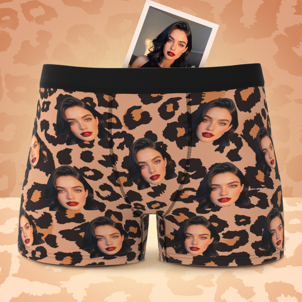 Valentinstagsgeschenk Benutzerdefiniertes Gesicht Boxer Sexy Leopard Unterwäsche Personalisierte Boxershorts Für Freund - namenecklacede