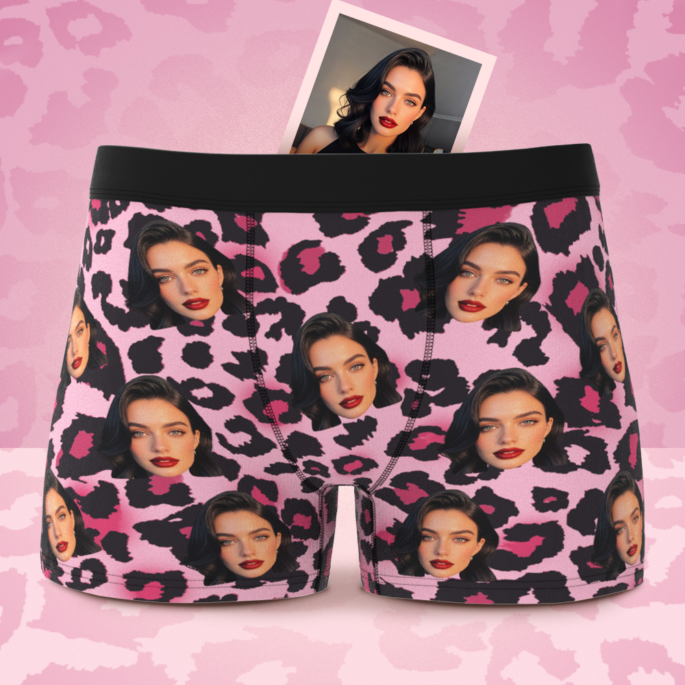 Valentinstagsgeschenk Benutzerdefiniertes Gesicht Boxer Sexy Leopard Unterwäsche Personalisierte Boxershorts Für Freund - namenecklacede