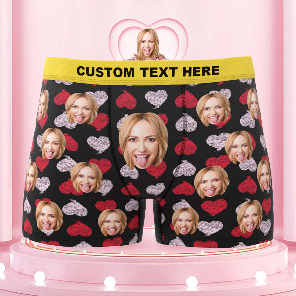 Benutzerdefinierte Gesicht Boxershorts Bunte Bund Boxer Briefs Rote Und Rosa Herzen Geschenke Für Ihn - namenecklacede