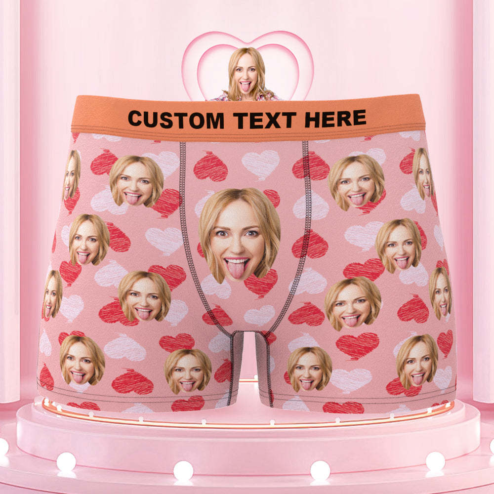Benutzerdefinierte Gesicht Boxershorts Bunte Bund Boxer Briefs Rote Und Rosa Herzen Geschenke Für Ihn - namenecklacede