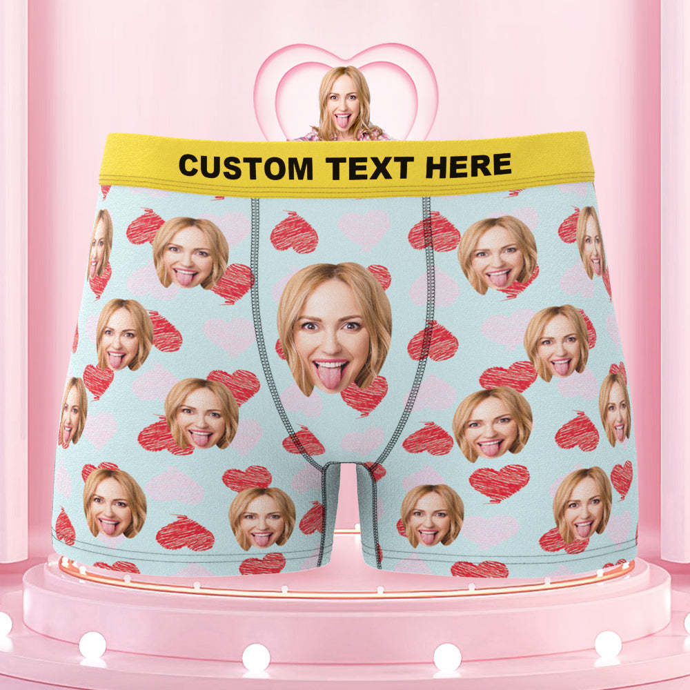 Benutzerdefinierte Gesicht Boxershorts Bunte Bund Boxer Briefs Rote Und Rosa Herzen Geschenke Für Ihn - namenecklacede