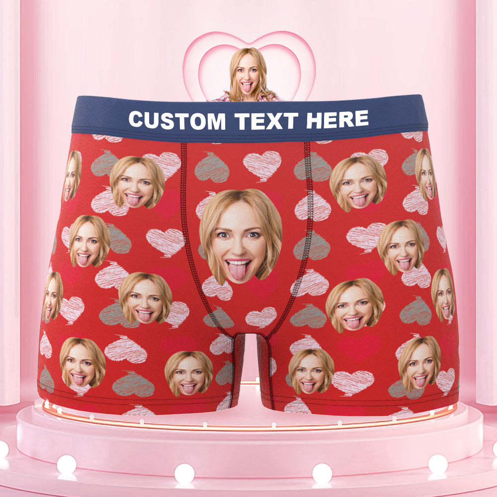 Benutzerdefinierte Gesicht Boxershorts Bunte Bund Boxer Briefs Rote Und Rosa Herzen Geschenke Für Ihn - namenecklacede