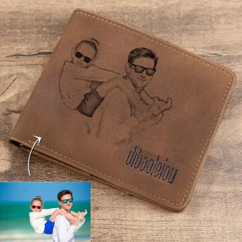 Herren Gravierte Foto Brieftasche Braun