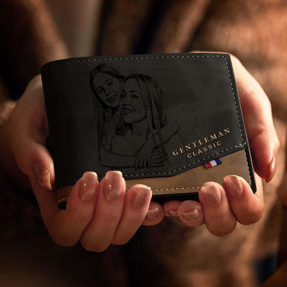 Personalisiertes Portemonnaie Mit Foto-gravur, Klassisches Herren-bifold-portemonnaie Aus Leder Mit Individueller Aufschrift, Foto-leder-geldbörse Für Männer – Kaffeefarbenes Leder Für Männer Zum Vatertag - ihrenamenskettede