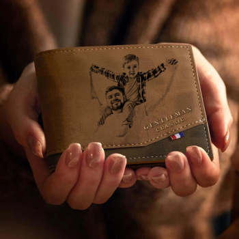 Personalisiertes Portemonnaie Mit Foto-gravur, Klassisches Herren-bifold-portemonnaie Aus Leder Mit Individueller Aufschrift, Foto-leder-geldbörse Für Männer – Kaffeefarbenes Leder Für Männer Zum Vatertag