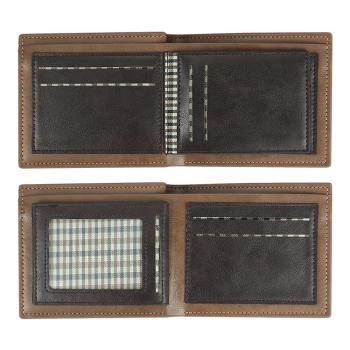Engraved Short Style Trifold Photo Wallet - Brown Leather