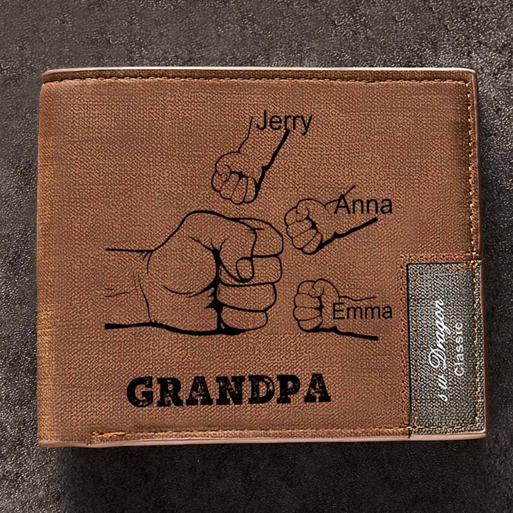 Benutzerdefinierte Brieftasche personalisierte Fäuste Brieftasche Herren Bifold Brieftasche Vatertag Geschenke für Papa