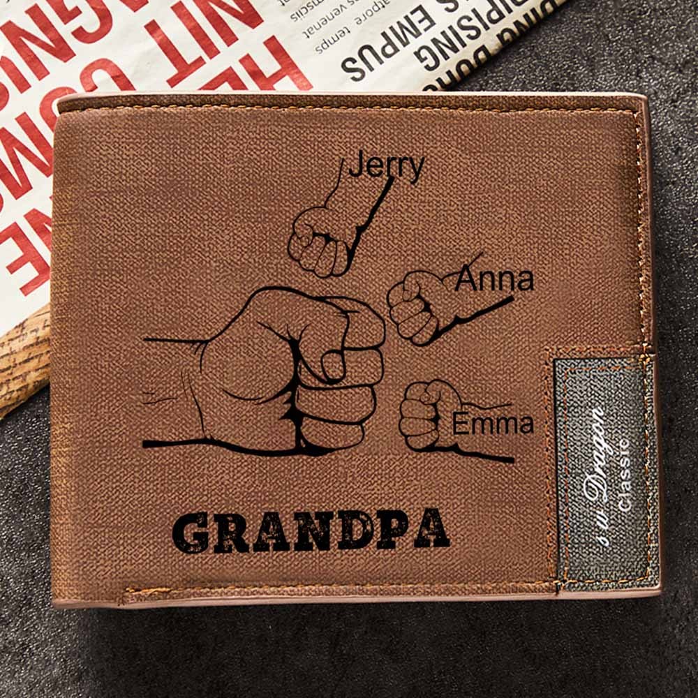 Benutzerdefinierte Brieftasche personalisierte Fäuste Brieftasche Herren Bifold Brieftasche Vatertag Geschenke für Papa
