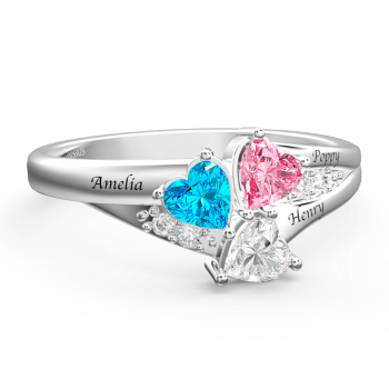 Engraved Mother's Ring With Personalized Heart Birthstone Silver
