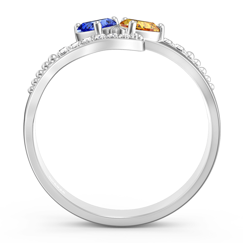 Double Row Diamonds Heart Birthstone Promise Ring Engraved Name Silver