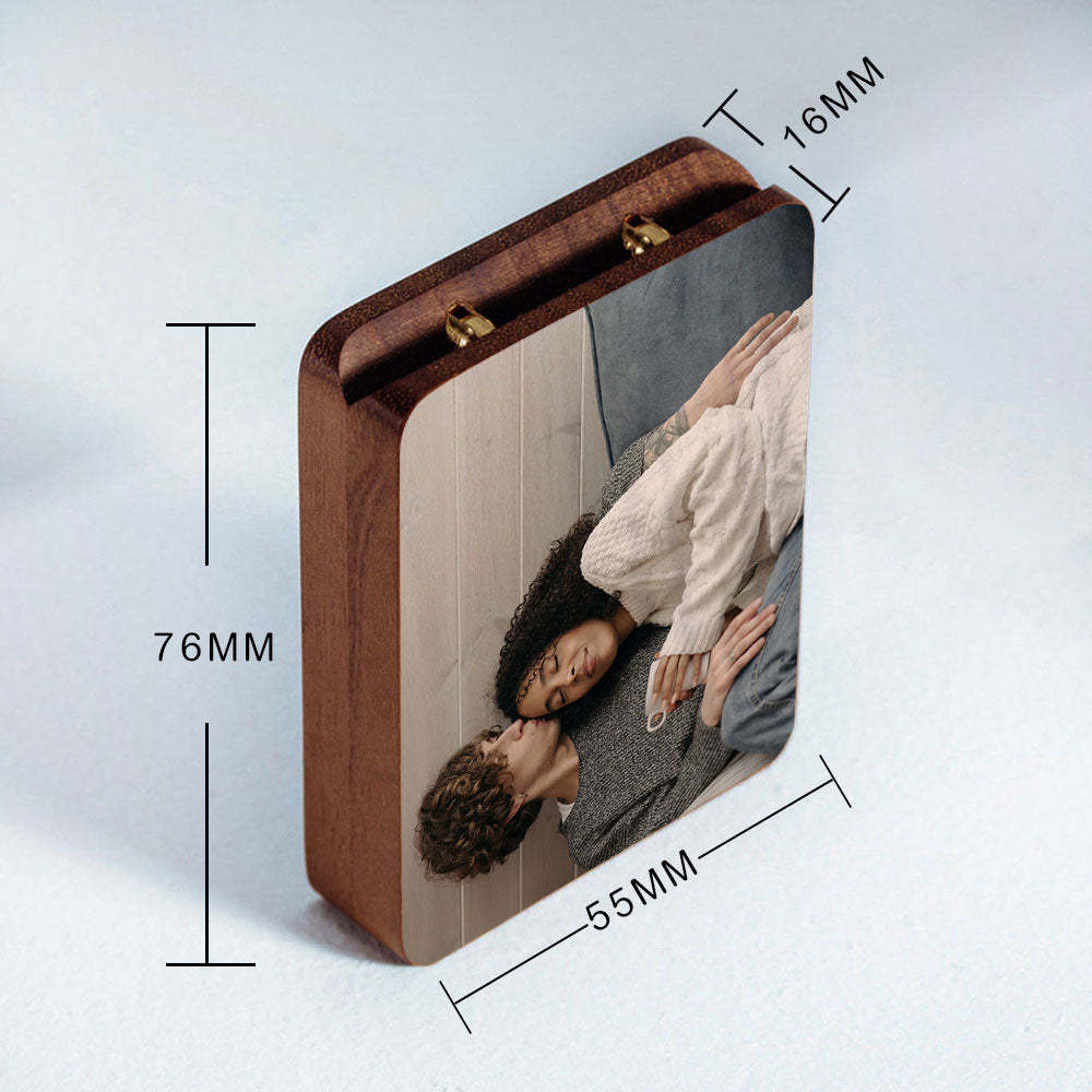 Benutzerdefinierte Foto-ring-box Dünne Drehbare Verlobungsring-box Personalisieren Sie Holzring-box Jahrestagsgeschenk - ihrenamenskettede