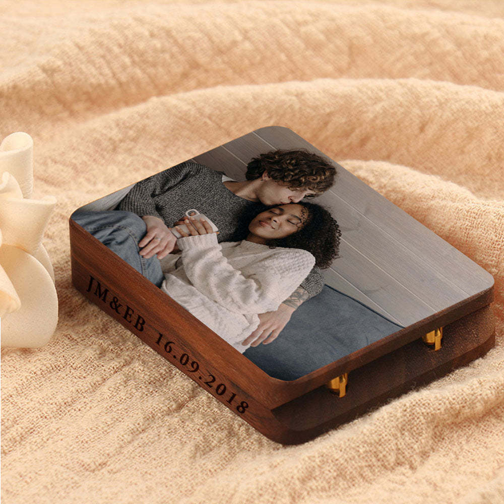 Benutzerdefinierte Foto-ring-box Dünne Drehbare Verlobungsring-box Personalisieren Sie Holzring-box Jahrestagsgeschenk - ihrenamenskettede