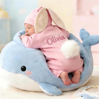 Personalisierter Hasen-strampler Mit Individuellem Namen Für Babys, Handbesticktes Osteroutfit, Babygeschenk - namenecklacede