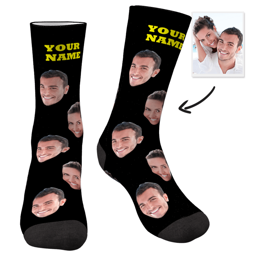 Personalisierte Fotosocken Als Weihnachtsgeschenk: Socken Mit Individuellem Gesicht Und Ihrem Text, 3d-vorschau, Bunte Socken - namenecklacede