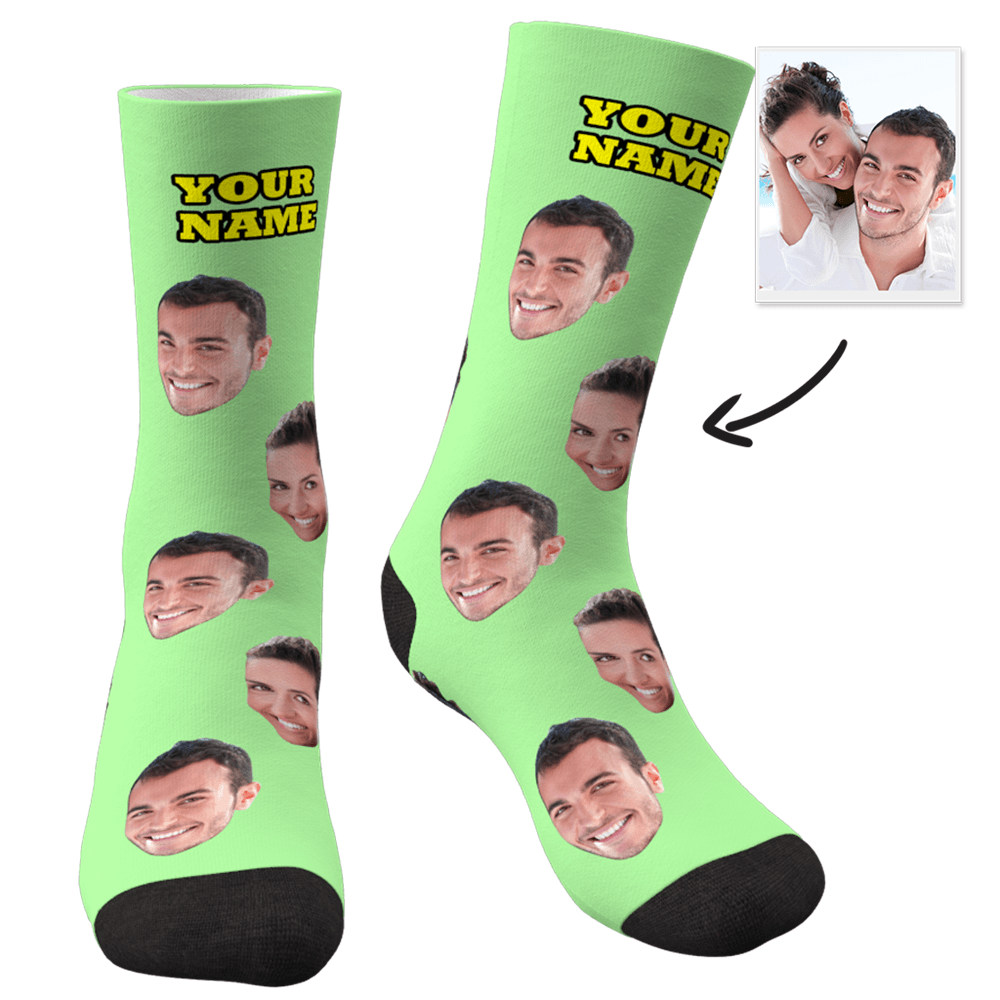 Personalisierte Fotosocken Als Weihnachtsgeschenk: Socken Mit Individuellem Gesicht Und Ihrem Text, 3d-vorschau, Bunte Socken - namenecklacede