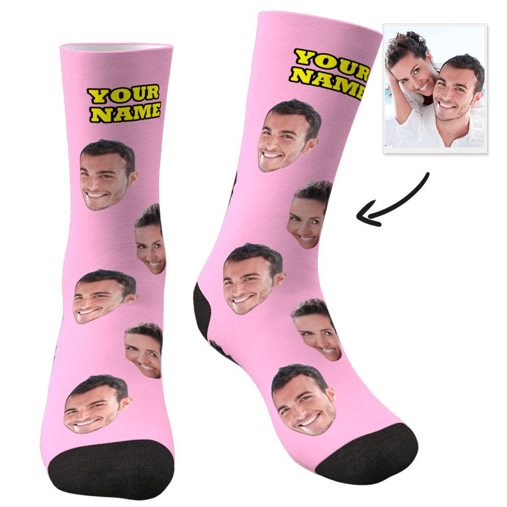Personalisierte Fotosocken Als Weihnachtsgeschenk: Socken Mit Individuellem Gesicht Und Ihrem Text, 3d-vorschau, Bunte Socken - namenecklacede