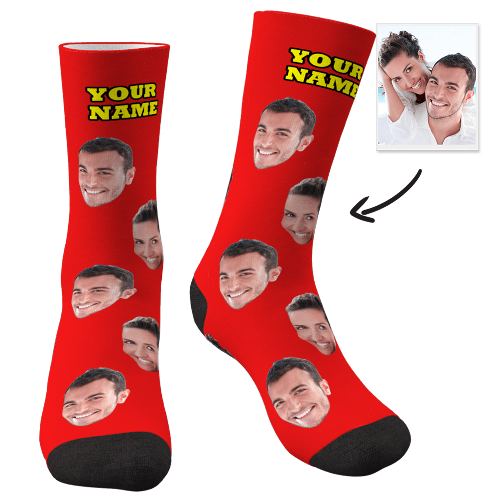 Personalisierte Fotosocken Als Weihnachtsgeschenk: Socken Mit Individuellem Gesicht Und Ihrem Text, 3d-vorschau, Bunte Socken - namenecklacede