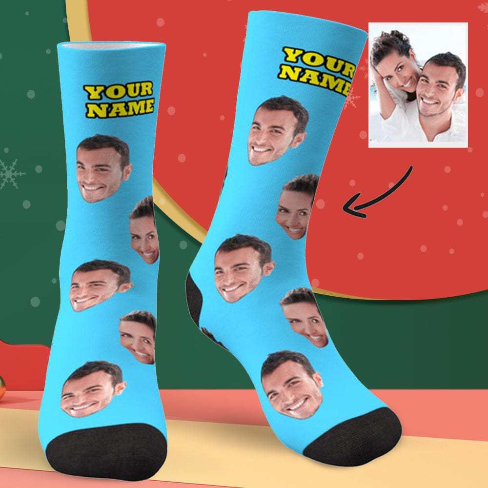 Personalisierte Fotosocken Als Weihnachtsgeschenk: Socken Mit Individuellem Gesicht Und Ihrem Text, 3d-vorschau, Bunte Socken - namenecklacede