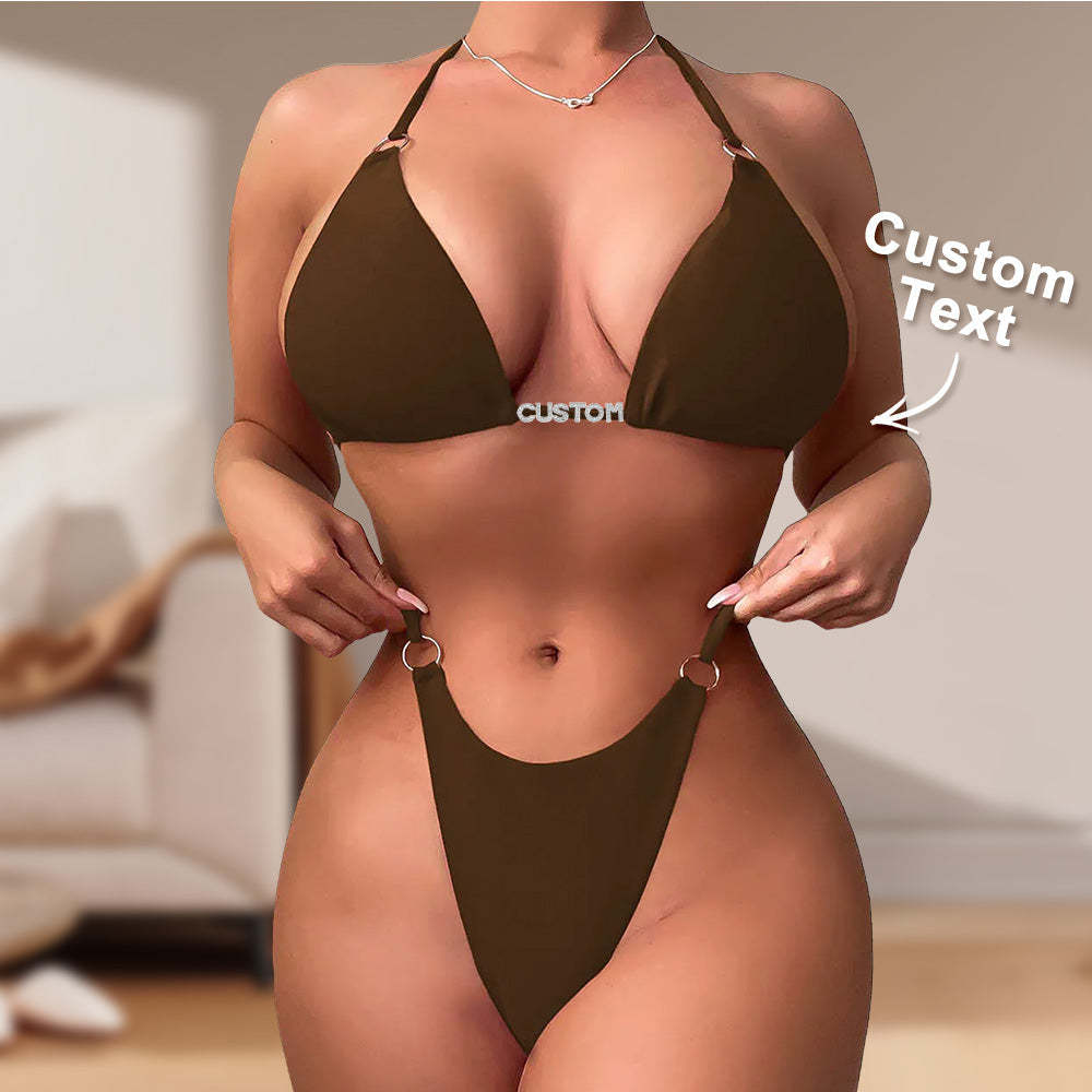 Benutzerdefinierte Name Ring Schnalle Dreieck Bikini Sets Personalisierte Sexy Diy Kristall Buchstaben Bikini - ihrenamenskettede