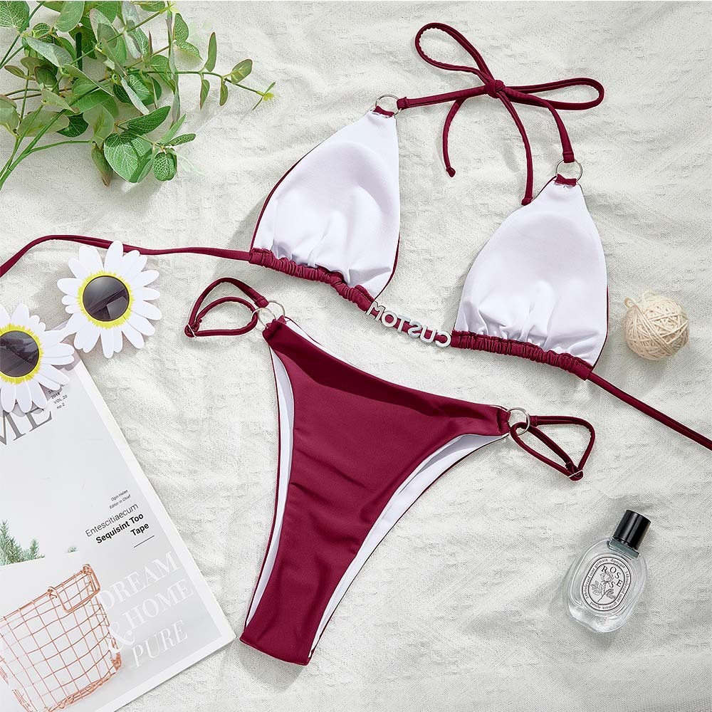 Benutzerdefinierte Name Ring Schnalle Dreieck Bikini Sets Personalisierte Sexy Diy Kristall Buchstaben Bikini - ihrenamenskettede