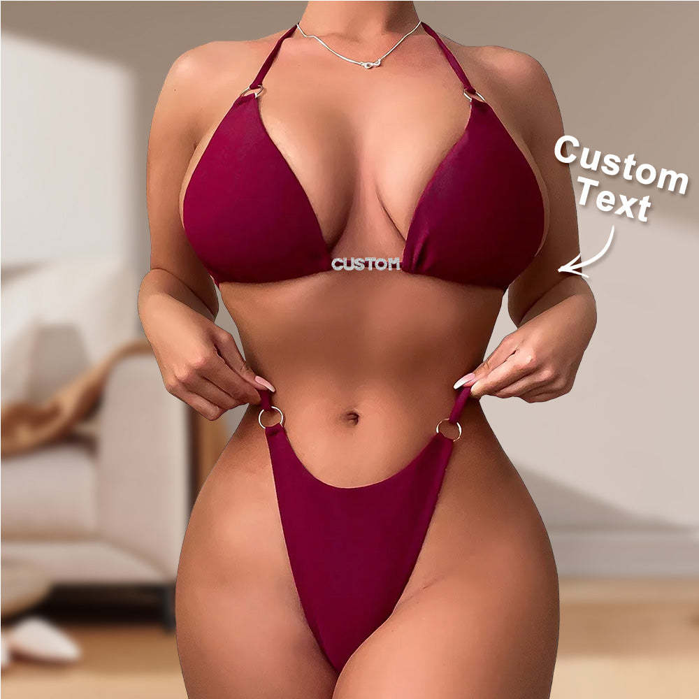 Benutzerdefinierte Name Ring Schnalle Dreieck Bikini Sets Personalisierte Sexy Diy Kristall Buchstaben Bikini - ihrenamenskettede