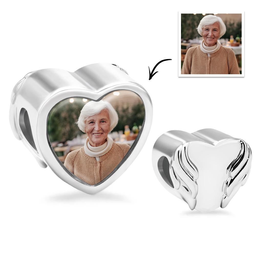 Personalisierter Foto-charm Mit Herzflügel, Romantisches Geschenk - ihrenamenskettede