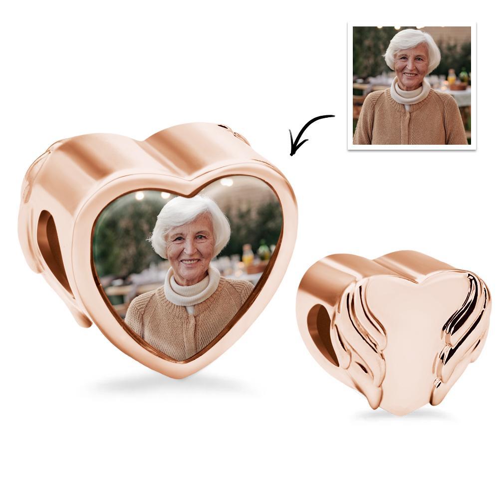 Personalisierter Foto-charm Mit Herzflügel, Romantisches Geschenk - ihrenamenskettede