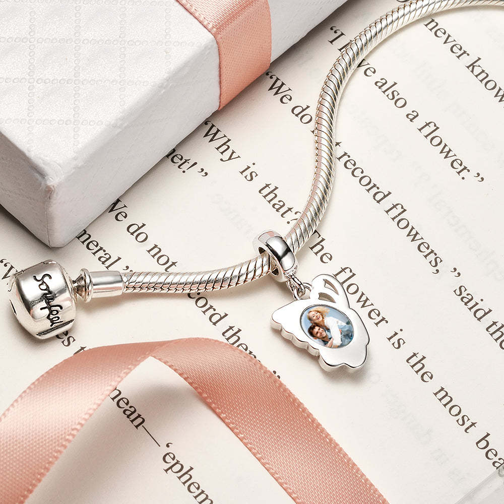 Individueller Foto-charm „schmetterlingsflügel, Blauer Diamant“. - ihrenamenskettede
