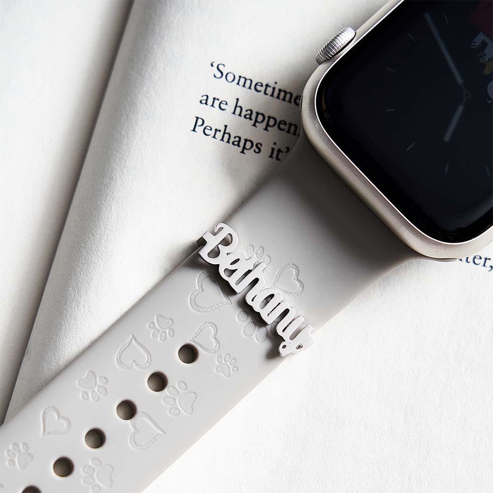 Personalisierte Apple Watch Charms - Uhrennamensband - Uhrenbar Namensanhänger - Roségold Silber Namensschild - Valentinstagsgeschenk - Geschenk Für Sie - namenecklacede