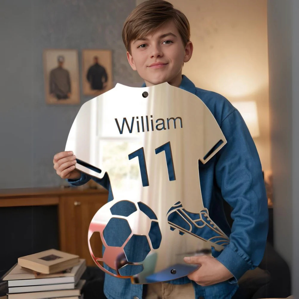 Personalisierter Led-beleuchteter Fußballspieler-spiegel Mit Individuellem Namen – Wanddeko Fürs Kinderzimmer – Geschenkidee - namenecklacede