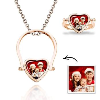 Foto-Halskette, Foto-Ring Geschenke Dual-Use (Ring Größe 7#) Rose Gold Plattiert Silber